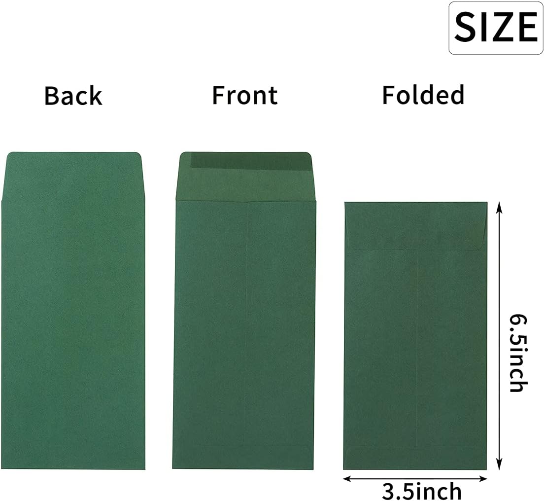 100 Pack Money Envelopes Cash Budget Envelopes #7 Coin Envelope for Cash, Budgeting, Check, Gifts Cards, 3.5 x 6.5 Inches (Dark Green)