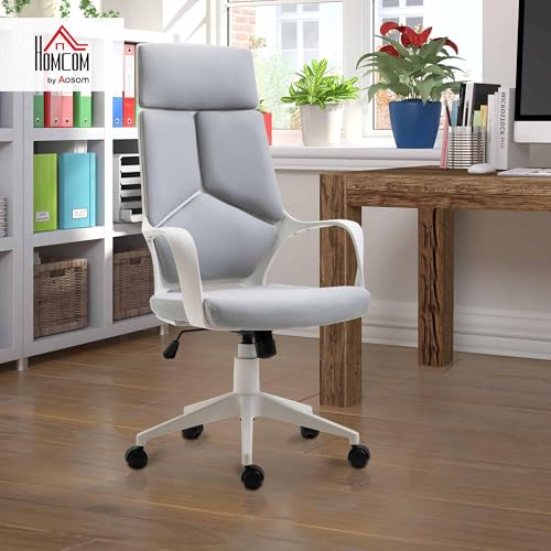 Sedia da Ufficio con Funzione Dondolo, Poltrona Presidenziale in Tessuto Altezza Regolabile e Seduta Girevole, 63x63x117-127 cm, Grigio - Sedia gaming - Immagine 1