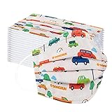SilenceID 50 Piezas Niños Protección 3 Capas con Elástico, Impresión de Coches de Dibujos Animados para Actividades Diarias, al Aire Libre, Escuela, Fiesta-110606 (Multicolor)