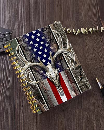 Iampanda Cool Spiral Journal Notebook,Strong Twin-Wire Binding With Premium Paper For Girl Women,Camo Skull 60 Sheets A5 College Ruled Notebook/Journal,Perfect For School Office Home Gifts,Deer America Flag #TOP4