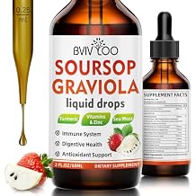 Soursop Graviola Liquid Drops for Cell Support & Regeneration, Immune Boost, Relax, Liver and Sleep, Soursop Bitters Liquid, Sugar/Gluten Free, Natural Strawberries Flavor - 2 Fl Oz 60ml Bottle