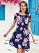 KORSIS Summer Dresses for Women Pink Flower Navy Blue Large Casual T Shirt Floral Dress Short Sleeve Swing Flowy Ladies Beach Vacation Sundress with Pockets