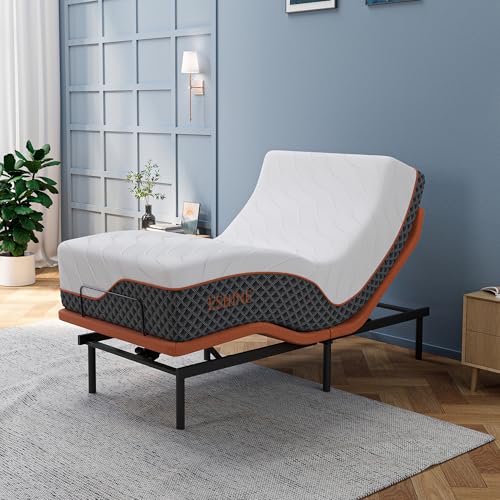 Image of ESHINE Twin XL Adjustable Bed Frame 14 inch Hybrid Matt with Smart App | Bed Base, Lumbar Support, Head-Pillow-Tillt, Wireless Remote, Zero Gravity, Dual USB, Under Bed Light, 6000 Series