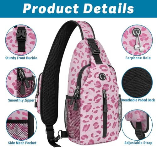 Image of Leopard Print Sling Bag For Women Men Small Crossbody Bags Mini Water Resistant Casual Chest Bag Backpack Shoulder Daypack For Travel Hiking