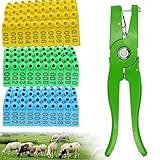 PAULOZYN 300PCS Livestock Ear Tags: Blue, Yellow, Green - Numbers 001-100 - Applicator & Pliers Kit for Goat, Sheep, Pig, Cattle, Horse, Dog, Deer