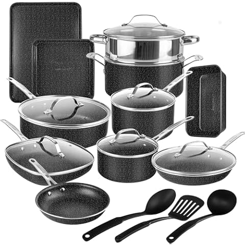 GRANITESTONE 20 Pc Kitchen Pots and Pans Set Non Stick Cookware Set, Kitchen Cookware Sets, Granite Nonstick Cookware Set, Diamond Coated Non Toxic Cookware Set, Oven & Dishwasher Safe Cover