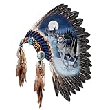 Replica Warrior Headdress With Wolf Art Wall Decor: Moonlit Majesty by The Bradford Exchange