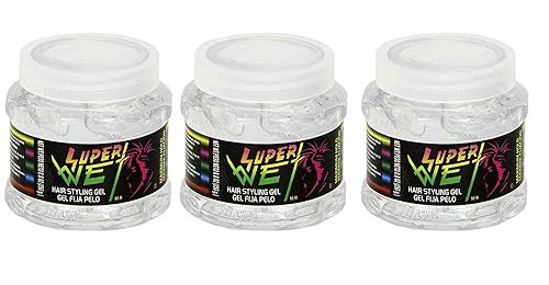 Super Wet Gel de peinado transparente. Estilo profesional. Máxima sujeción. Sin residuos y sin alcohol. 8.8 oz / 250 g. Paquete de 3