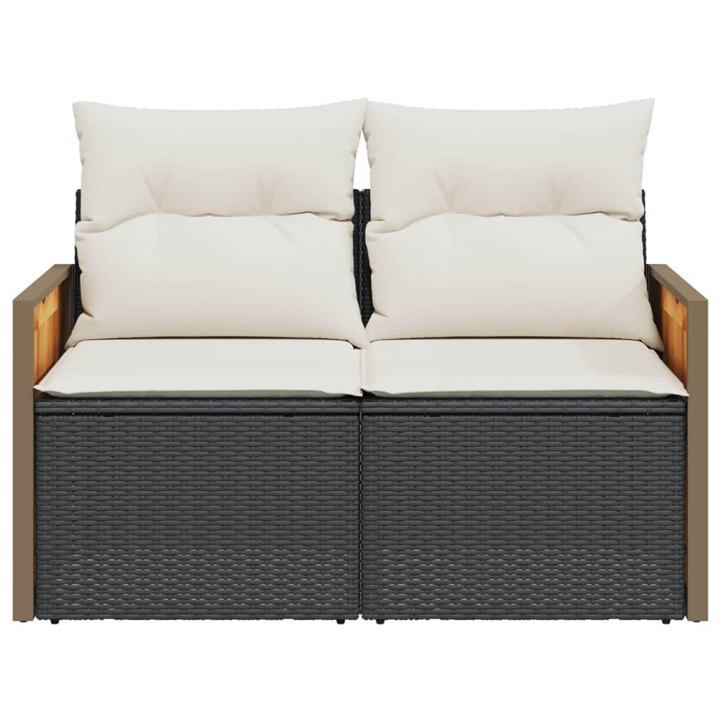 Sofá de jardín con cojín, 2 plazas, color negro, trenza de poliratán PE, espacio de almacenamiento, bolsa impermeable, fundas extraíbles, diseño modular, muebles de jardín, grupo de asientos