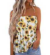 SZSMFZ Womens Smocked Strapless Bandeau Tank Tops Floral Tube Tops Backless Bandeau Tunic Tops Sl...