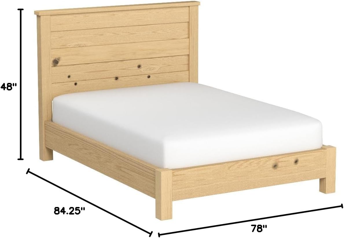 Farmhouse Wood Platform Bed Frame with Headboard, King Size - Unfinished/Natural, Solid Pine, No Box Spring Needed, Amish Made in USA