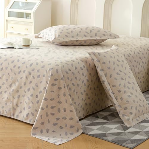 Image of Story@Home King Size Double Bed Sheet 250x270 cm | 300 TC Mist Cotton Bedsheet with 2 Pillow Covers | Soft, Breathable & Hotel Quality | Beige Leaf Grunge Cotton Bedding Set