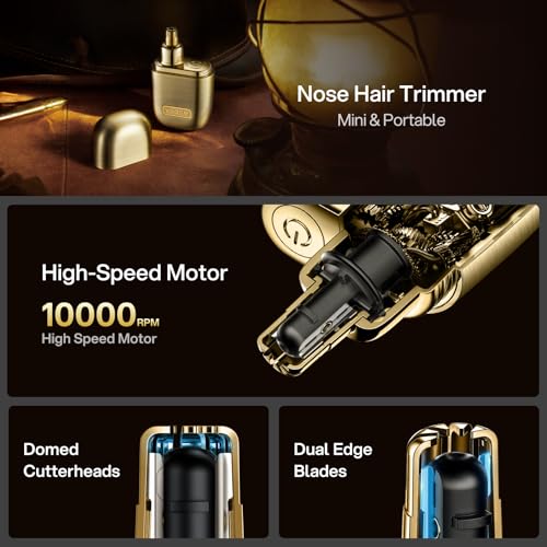 Image of yoose Nose Hair Trimmer, Alloy Rechargeable Nose Hair Trimmer for Men Women, IPX7 Waterproof, Detachable Head, Easy to Clean, Portable Travel Size Nose Trimmers, Dual Edged Blades, Painless, Gold