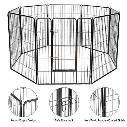 Giantex 40" 16/8 Panel Pet Playpen With Door, Foldable Dog Exercise Pen, Portable Free-Standing Cat Fence, For Outdoor & Outdoor, Metal Dog Puppy Cat Exercise Fence Barrier Kennel (8 Panels, 40'') #TOP3