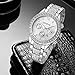 FANMIS Luxury Unisex Pave Floating Crystal Diamonds Calendar Digital Quartz Watch Luminous Pointer with Stainless Steel Link Bracelet