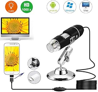 USB Microscope,1000x Magnification Endoscope, 8 LED USB 2.0 Digital Microscope, Mini Camera