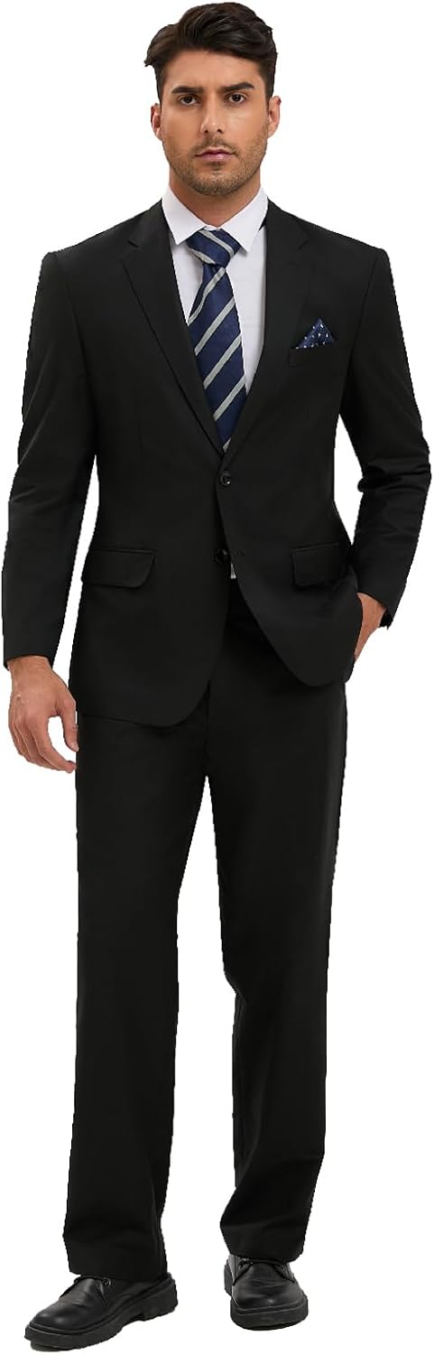 Mens Classic Black Slim Fit Formal Tuxedo Suit 2 Pieces Set for Business Wedding Prom