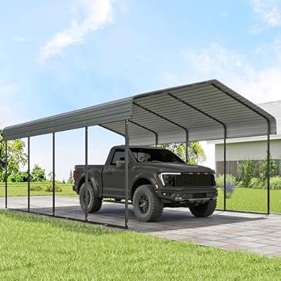 Real Relax 12x20FT Heavy Duty Metal Carport, Outdoor Carport Canopy with Galvanized Steel Roof and Reinforced Base for All-Weather, Garage Shelter Shade for Trucks, Boats, Party, Gray
