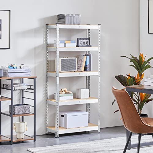 Topeakmart 5-Tier Utility Shelves, Metal Storage Shelves Garage Shelving Unit Adjustable Garage Storage Shelves Storage Racks Heavy Duty Shed Shelving- Silver, 27.5 X 12 X 60 Inch #TOP1