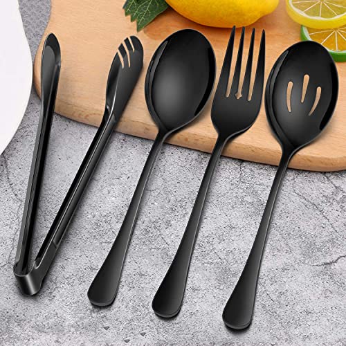 Homikit 8-Piece Stainless Steel Large Serving Spoons, Slotted Serving Spoons, Serving Forks, Serving Tongs, Black Metal Catering Banquet Buffet Party Serving Utensils, Mirror Polished, Dishwasher Safe #TOP5