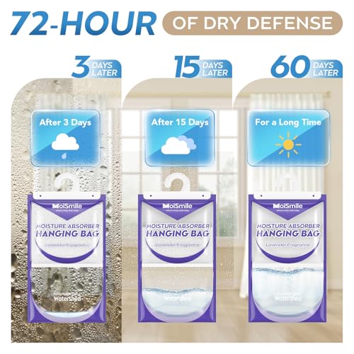 Image of Large Capacity Moisture Absorbers, 17.5oz., Lavender Scent Closet Dehumidifier Bags, Odor Eliminator & Humidity Absorber, Humidity Packs for Bathroom, Bedroom, Basement, Car, RV & Boat, 6 Pack