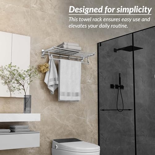 Image of Plantex (Primax) Eco Stainless Steel Folding Towel Rack /Towel Holder for Bathroom /Towel Hanger /Bathroom Accessories Set(24-inch) Chrome