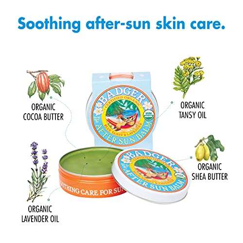Badger - After Sun Balm, Blue Tansy & Lavender, Rescue Balm, Soothing & Cooling Balm For Tight Dry Skin After Sun Exposure, Certified Organic, 2 Oz #TOP3