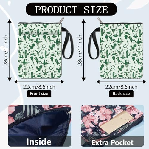 CRASPIRE Cactus Book Sleeve Green Book Covers Cowboy Book Protector for Paperbacks Washable Fabric Cloth Book Cover with Zipper and Extra Sleeve Pocket for Book Lovers Classmate Gifts - Image 2