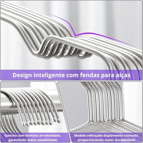 Kit 50 Cabides Tintureiro de Metal Cromado Adulto 40cm