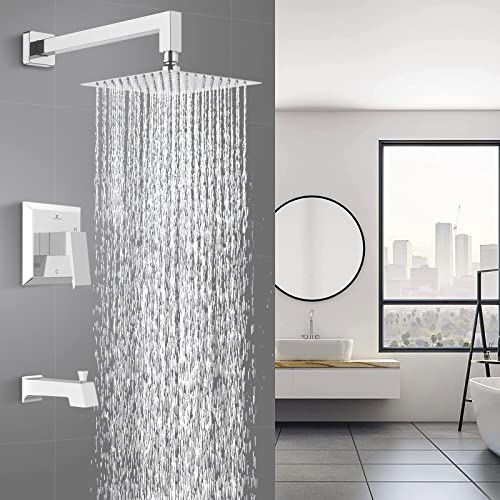 Homelody Chrome Shower Faucet Set Bathroom High Pressure Square Rain Shower Head And Handle Set,Wall Mounted Luxury Rainfall Shower Complete Combo Set,Shower Fixtures (Contain Shower Valve) #TOP7