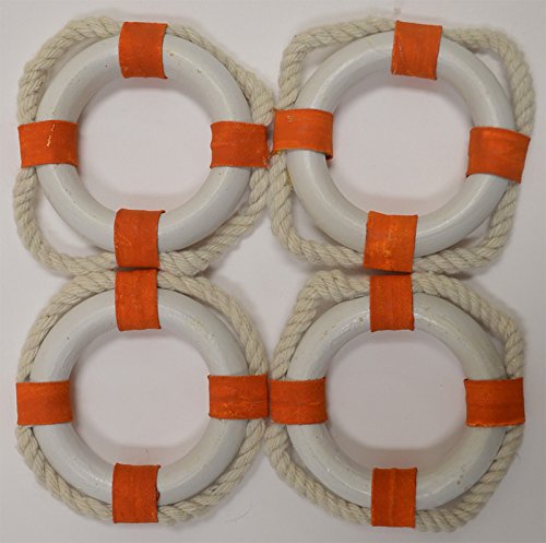 Nautical Tropical Imports 2.5 Inch Dia Orange and White Life Ring Napkin Rings Set of 4
