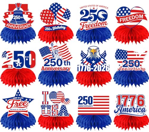 4th of July Centerpieces,12pcs 4th of July Table Decorations Patriotic Table Centerpieces Memorial Day Decorations Honeycomb for Veterans Labor Presidents Flag Memorial Day