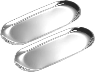 MECCANIXITY Candle Tray Holder, 9inch Stainless Steel Oval Plate for Home Decor Silver Pack of 2