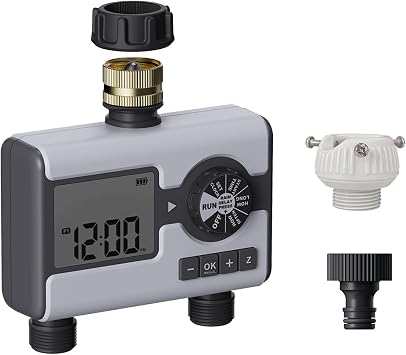 Irrigation Timer Automatic Watering Garden Sprinkler Watering Timer Programmable with Rain Delay Function 2-Port Irrigation Hose Timer
