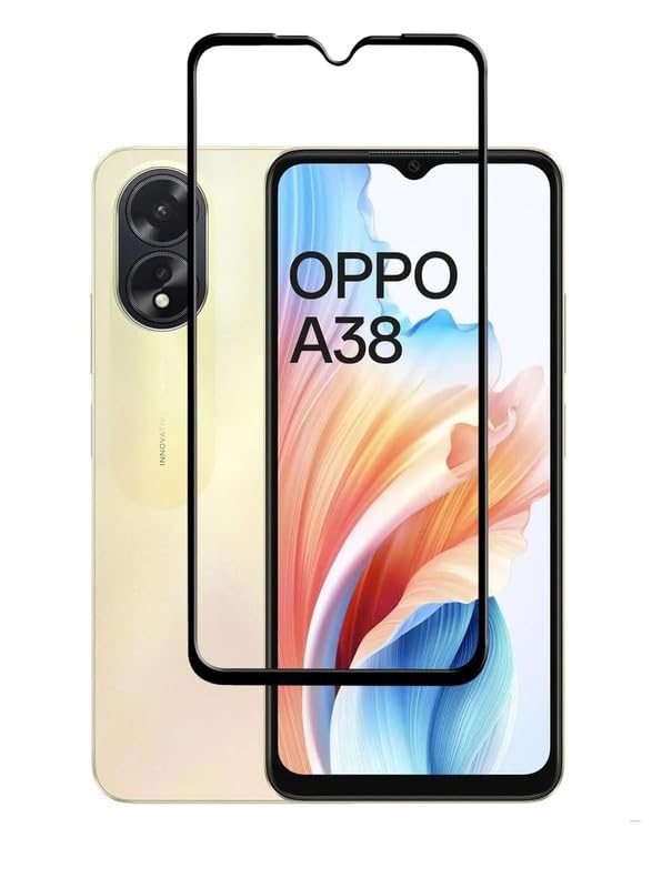 Image of Casodon Designed for Oppo A38 Tempered Glass Screen Protector Guard (Black) Full Screen Coverage with Easy Installation Kit