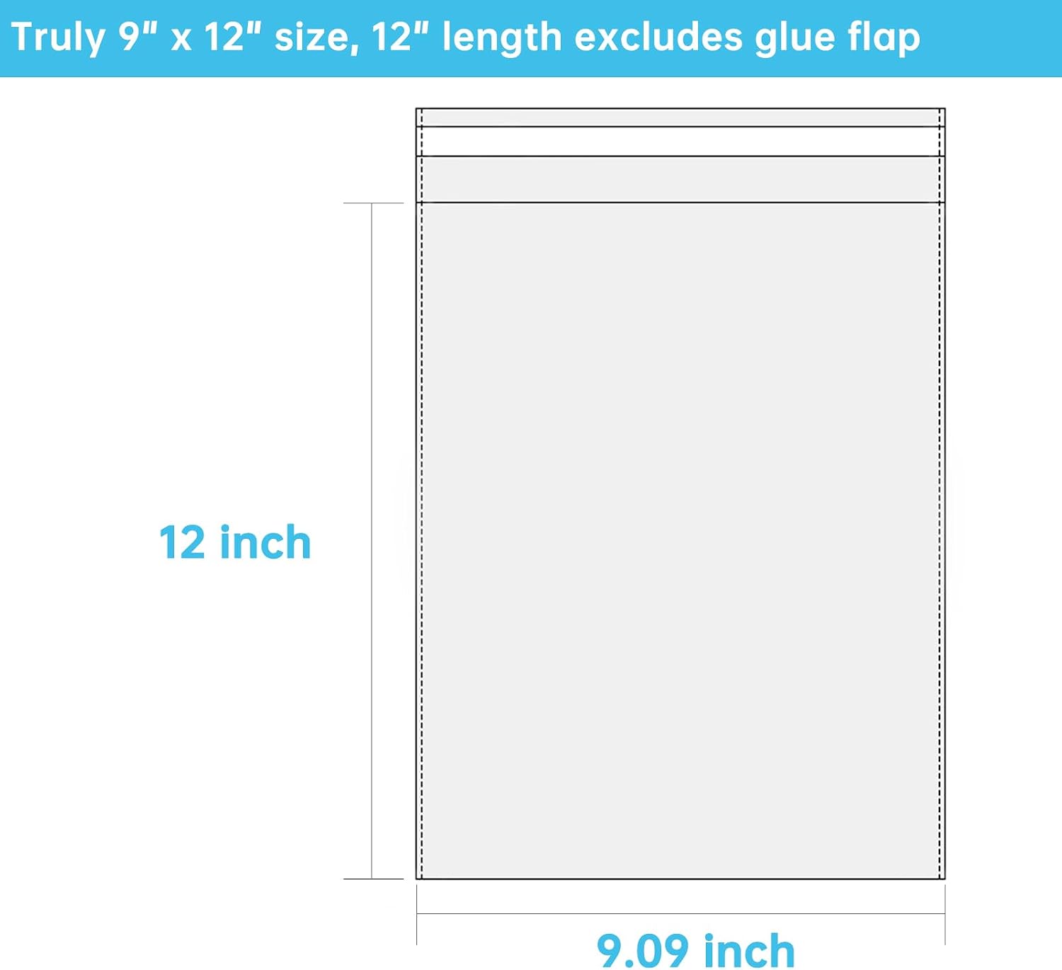 Self Sealing Cellophane Bags, Clear, 9x12 in, 100 Pcs