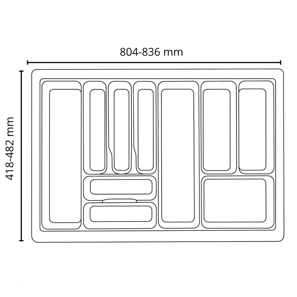 Portaposate per Cassetto Cucina 90 cm - Organizzatore Posate 836x482 mm - Plastica Grigio Antracite Robusta - 10 Scomparti