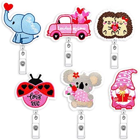 6 Pieces Felt Nurse Badge Reels Retractable Felt Badge Reel Retractable Badge Holders Cute Badge Reel Gnome Valentines Day Badge Reel with Clips for Office Worker and Nurse Cover