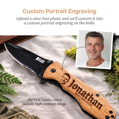 Custom Pocket Knife for Men - Portrait Engraved Wood Custom Gifts For Men - Image 2