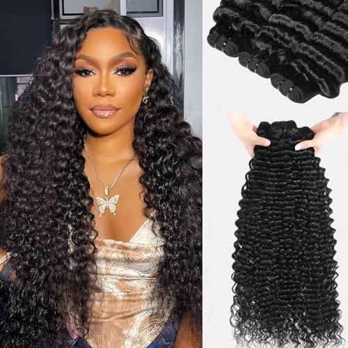 15A Raw Deep Wave Human Hair Bundles, 18 20 22...