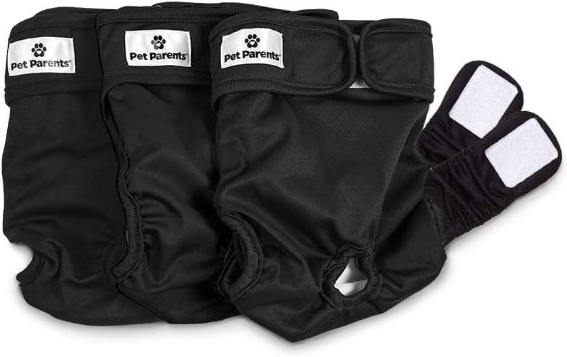 Fraldas Laváveis para Cães Pet Parents com Extendrs, Tamanho Grande, Preta, Pacote com 3