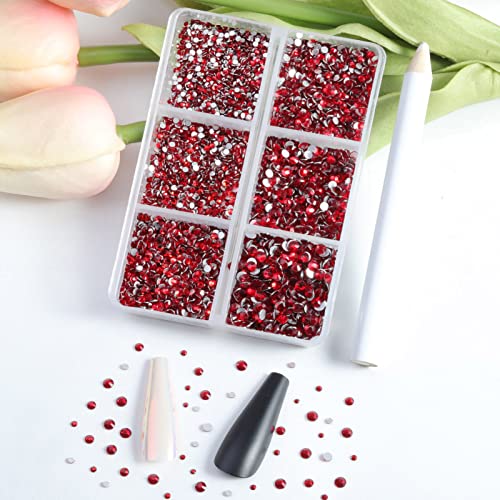 Image of Beadsland 7200pcs Flatback Rhinestones,Red Rhinestone Nail Gems Round Crystal Rhinestones for Crafts,Mixed 6 Sizes with Wax Pencil Kit, SS3-SS10,Siam | Glass Nail Gems, Round Crystal, With Wax Pencil Kit, SS3-SS10, Red