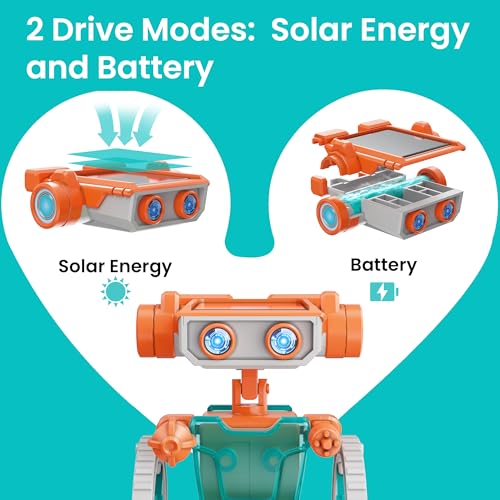 Image of Sillbird Solar Robot Building Kit STEM Gift for Boys Aged 8-14, 15-in-1 DIY Science Educational Robotic Set, Solar or Battery Powered Toy for Kids Birthday with 212 Pieces