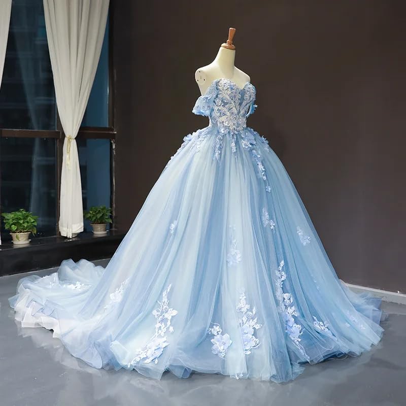 Women's Off Shoulder Quinceanera Dresses Puffy Ball Gown Lace Prom Dresses 2024 Sweet 15 16 Dresses for Women3