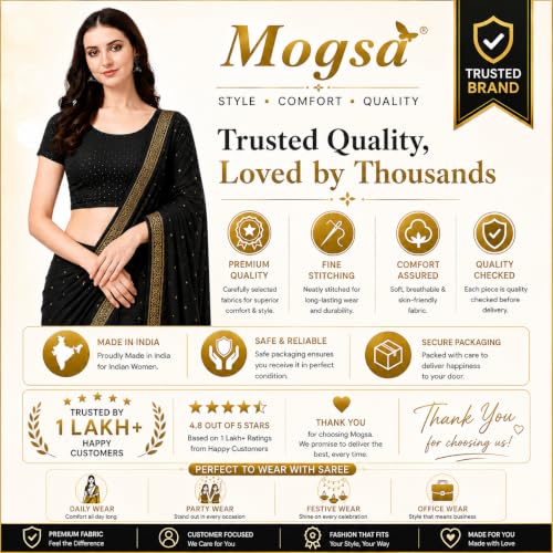 Image of Mogsa Women's Stretchable Dobby Cotton Lycra Saree Blouse | Readymade Stitched Blouse | Round Neck | Short Sleeve | Soft & Comfortable Ethnic Blouse for Saree Wear