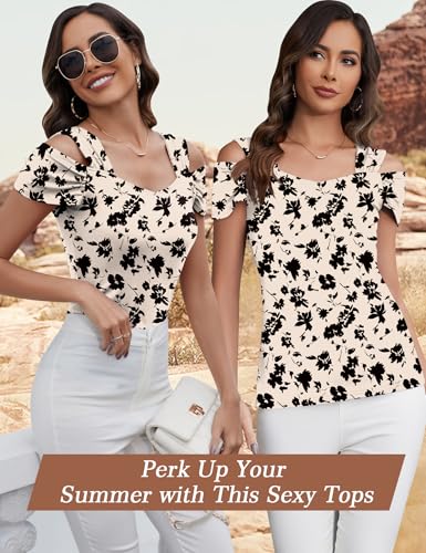 Image of Blingfit Cold Shoulder Tops Summer Tunic Shirts for Women T Shirts V Neck Short Sleeve Casual Tees Blouses 2026