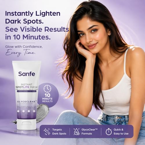 Image of Sanfe Instant Spotlite Mask | Instant Tan Remover | Glycolic Acid & Charcoal De-Tan Cream | Brightening Face Pack | Tanning Removal Cream | Scrubs Impurities | Facial Exfoliator | Skin Polishing Solution | 100g | Pack of 3