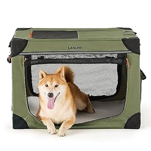 Lesure Soft Collapsible Dog Crate – 30 Inch Portable Travel Dog Crate for Medium Dogs Indoor & Outdoor, 4-Door Foldable Pet Kennel with Durable Mesh Windows (Green)
