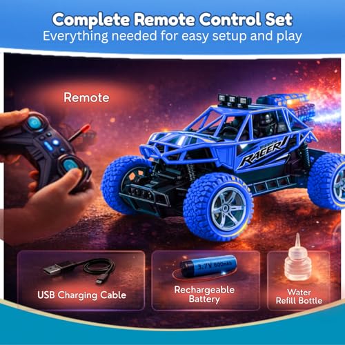Image of Toy Imagine Remote Control Car for Kids, Rechargeable RC Off Road Buggy with LED Lights & Spray Mist Effect, 40MHz Racing Car Toy for Boys & Girls, Indoor Outdoor Play, Blue