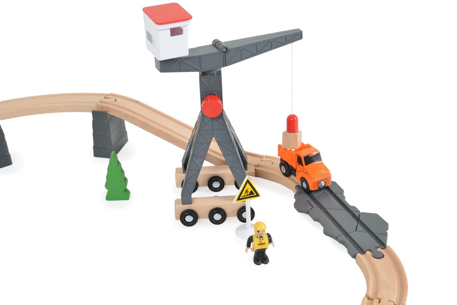 Tooky Toy Trenino Legno Bambini con Binari e Piattaforma Costruzione in Legno FSC, Set Ferroviario Montessori Educativo, Stimola Motricità Fine e Sviluppo Cognitivo e Creativo, da 3 Anni - 35 Pezzi